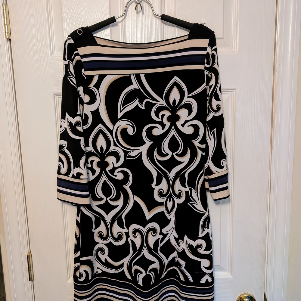 White House Black Market Sheath Dress Black and White Bateau Neck